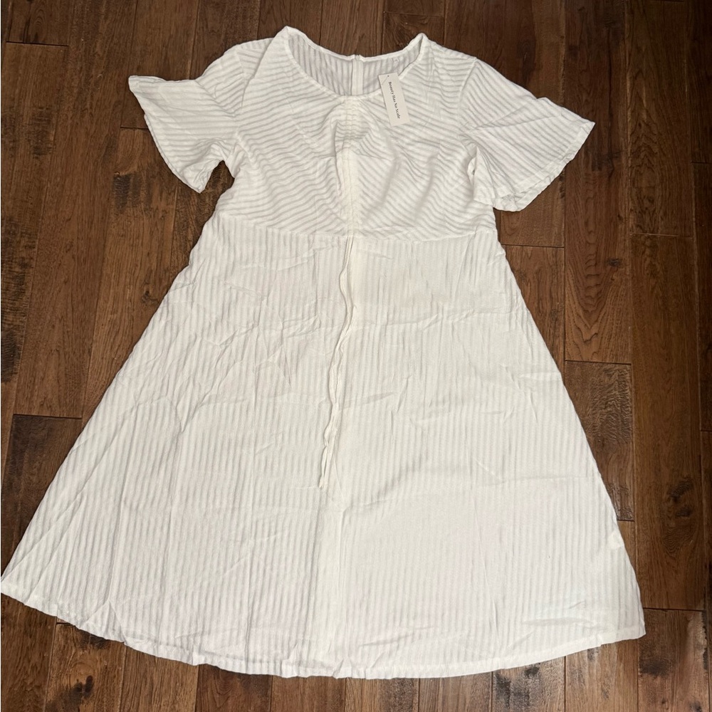 LALAGEN Midi Dress Womens 4XL White NEW Ruched V-Neck Short Sleeve Textured